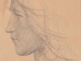 dessin représentant la tête d'une femme aux cheveux longs, vue de profil