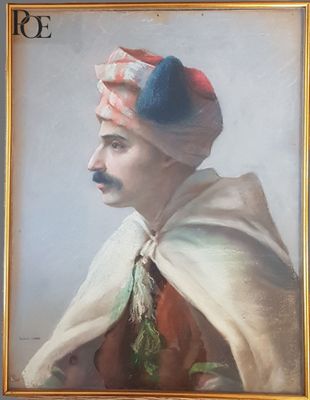 tableau représentant un homme coiffé d'un turban et portant une moustache