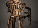 an image of a chair made out of wood on a gray surface