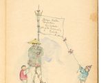 un vieux livre sur lequel figure le dessin d'un homme et d'un enfant faisant voler un cerf-volant