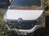 une camionnette blanche, avec des feuilles sur le capot, garée devant une maison