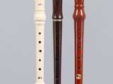 three different types of musical instruments on display on a clear surface