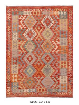 Kilim Afghan en laine Couleur rouge ,beige 201 x 146