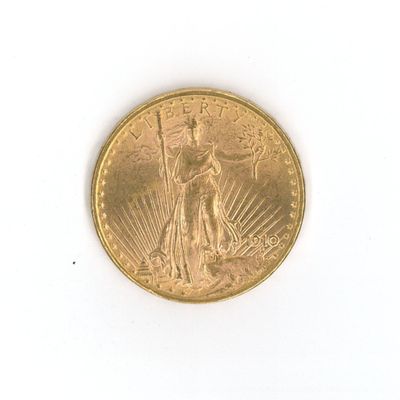 une image d'une pièce d'or sur une surface blanche