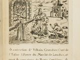 un vieux livre sur lequel figure le dessin d'un homme et d'une femme dans un village