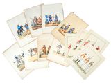 plusieurs cartes représentant des hommes vêtus d'uniformes bleus et tenant des armes à feu