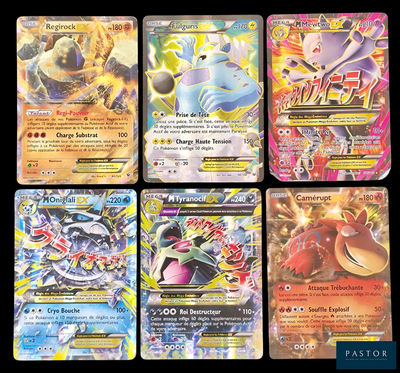 four different pokemon cards are shown on a black background