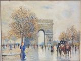 tableau représentant une femme marchant dans la rue à côté d'une calèche