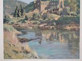 painting of the abbeys of britain by a river