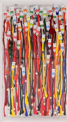 plein de cravates de différentes couleurs dans une boîte transparente