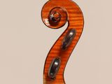 a close up of the back of a violin with a fiddle in the foreground