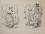 two illustrations of a woman sitting in a chair next to a woman sitting in a chair