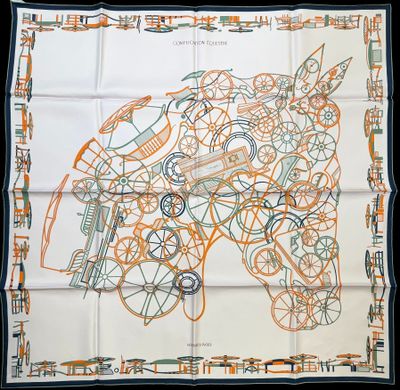 an image of a scarf with a drawing of a horse on it