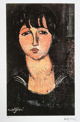 an image of a painting of a woman in a black dress