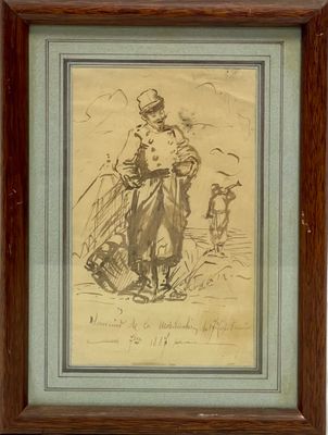 tableau représentant un homme à cheval, avec un chien en arrière-plan