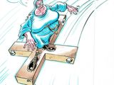 political cartoon of a man on a wooden cross with a speech bubble above his head