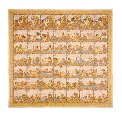 une peinture représentant des divinités bouddhistes sur fond blanc