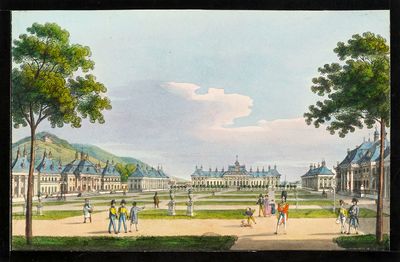 tableau représentant une vue d'un parc où des personnes jouent au baseball