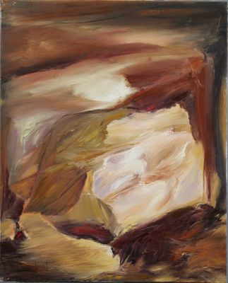 une peinture à l'huile représentant un morceau de pain posé sur une table