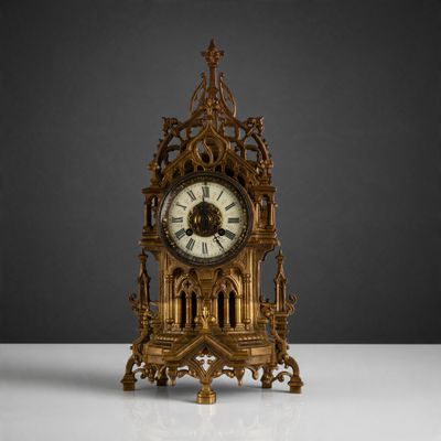 une horloge posée sur une table dans la pièce
