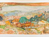 une image d'une peinture représentant une vue d'une ville depuis une colline