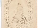 a drawing of a woman in a dress with a bird in her hand