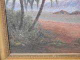 a picture of a painting of a palm tree in a field