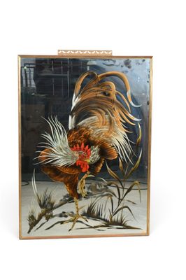 une image représentant un tableau représentant un coq, exposé dans un cadre