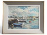 a picture of a painting of boats in the water