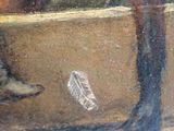a painting of a horse eating from a trough