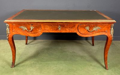 an antique desk with a marble top and two drawers