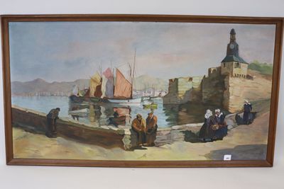 une peinture sur le mur d'un immeuble, avec un bateau au premier plan