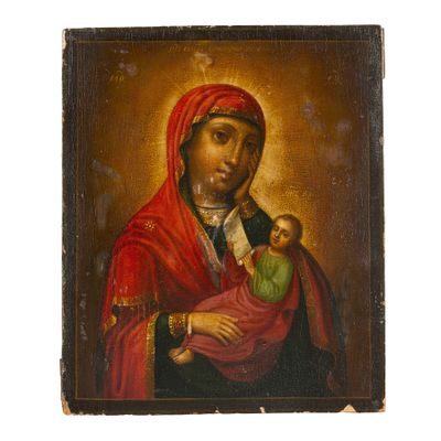 une peinture représentant une femme tenant un bébé dans ses bras