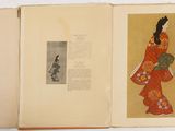 an open book with a picture of a woman in a kimono