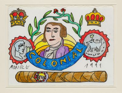 dessin représentant un cigare, sur lequel figure un homme tenant un cigare