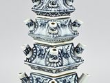 chinese blue and white porcelain pagoda tower on stand