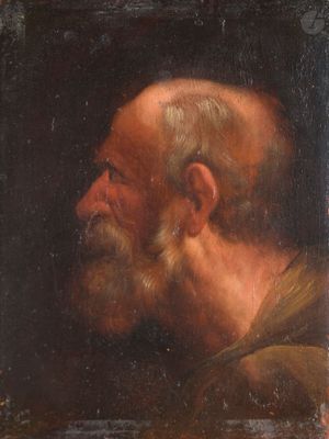 un vieux tableau représentant un homme barbu de profil