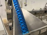 a conveyor belt that is being used to move food on the conveyor belt