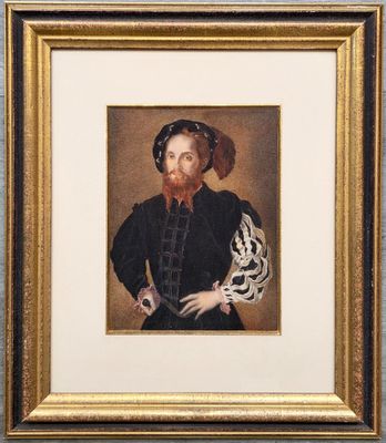 un tableau représentant un homme barbu vêtu d'une robe noire