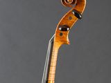 a close up of a violin on a gray background