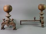 pair of antique cast iron candlesticks with turned bases