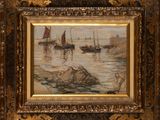 an image of a painting of boats in a body of water