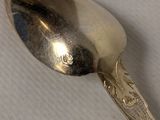 a silver spoon with a spoon handle sitting on a table