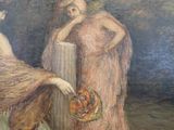 a painting of two women sitting on a rock