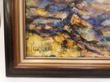 a picture of a painting of a mountain in a frame