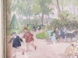 painting of a group of people walking down a path in a park