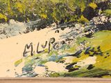 an image of a painting of a river with trees in the background