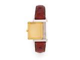 an image of a gold and red watch on a white background