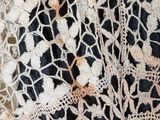 an image of a close up of a black and white dress with white lace