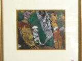 painting of a man with a dog and a cat in a gold frame